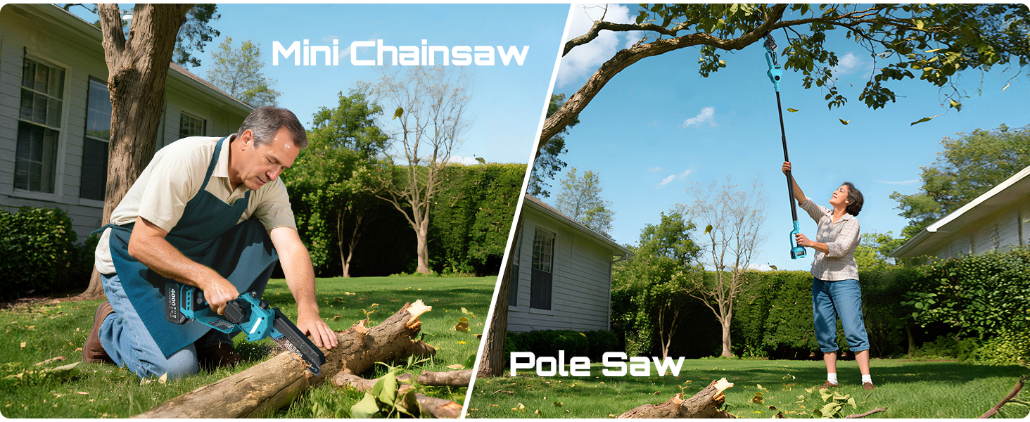 Telescoping extension pole adjusting from 6ft to 9ft for safe ground level tree pruning