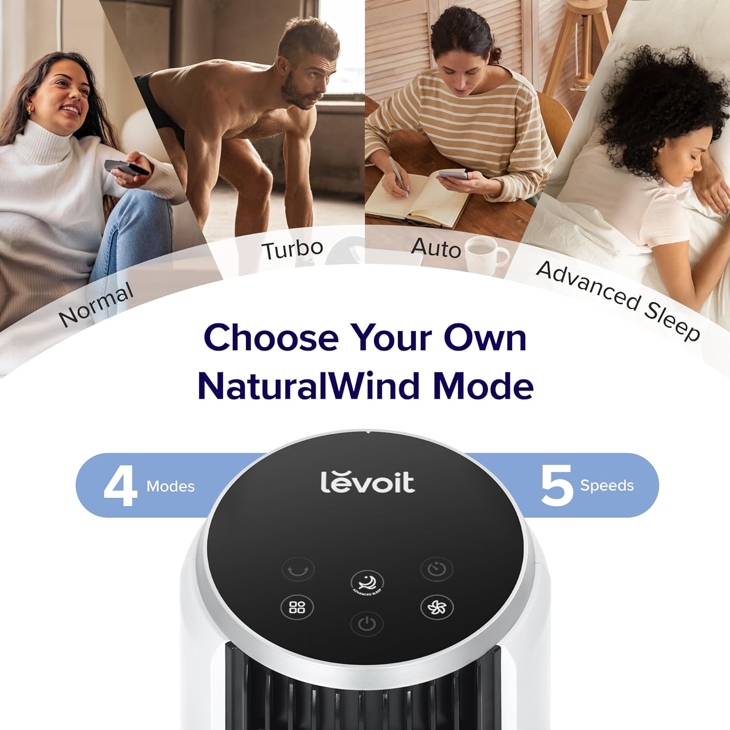 LEVOIT Tower Fan for Bedroom, 25ft/s Velocity 28dB Cooling Fan with Remote, Bladeless and 90° Oscillating Fan with 5 Speeds, 4 Modes, 12H Timer, Standing Fans for Home, White, Classic 36-Inch