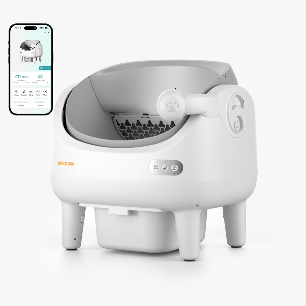 POKPAW Arenero Automático para Gatos 82L con Autolimpieza, Caja de Arena Inteligente WiFi, Depósito de Desechos 10L, Hasta 7 Días sin Limpiar