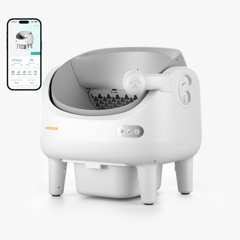 POKPAW Arenero Automático para Gatos 82L con Autolimpieza, Caja de Arena Inteligente WiFi, Depósito de Desechos 10L, Hasta 7 Días sin Limpiar