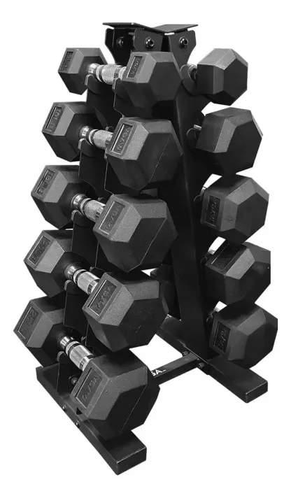 Tayga Set de 5 Pares de Mancuerna Hexagonales de 5, 10, 15, 20, 25 LB con Rack