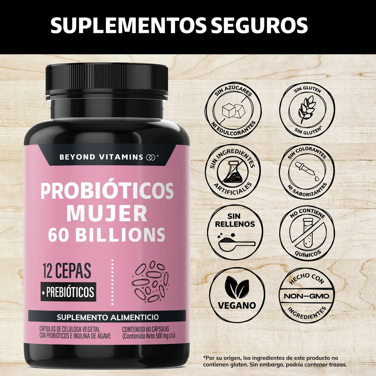  Probióticos Mujer 60 Billion + Prebióticos (prebiotic) + Inulina De Agave 12 Cepas Beyond Vitamins - Probióticos Femeninos - Flora- Fibra - 60 Cápsulas Probióticos Mujer 60 Billion + Prebióticos (prebiotic) + Inulina De Agave 12 Cepas Beyond Vitamins - P