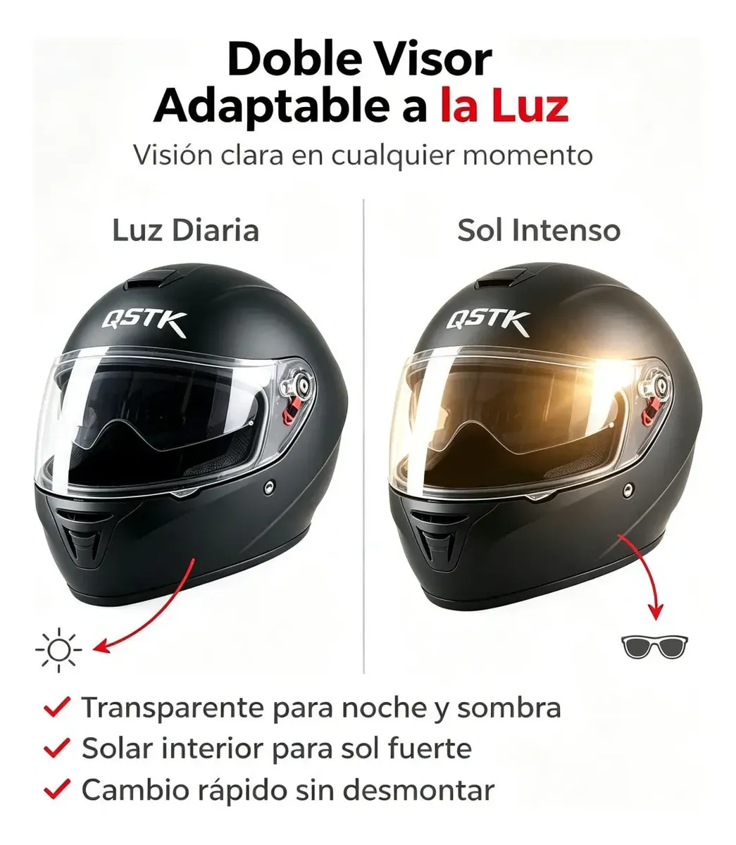 Casco Moto Doble Visor Certificado Reflejo De Advertencia Full-face Negro Mate