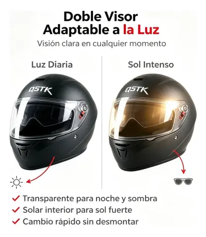 Casco Moto Doble Visor Certificado Reflejo De Advertencia Full-face Negro Mate
