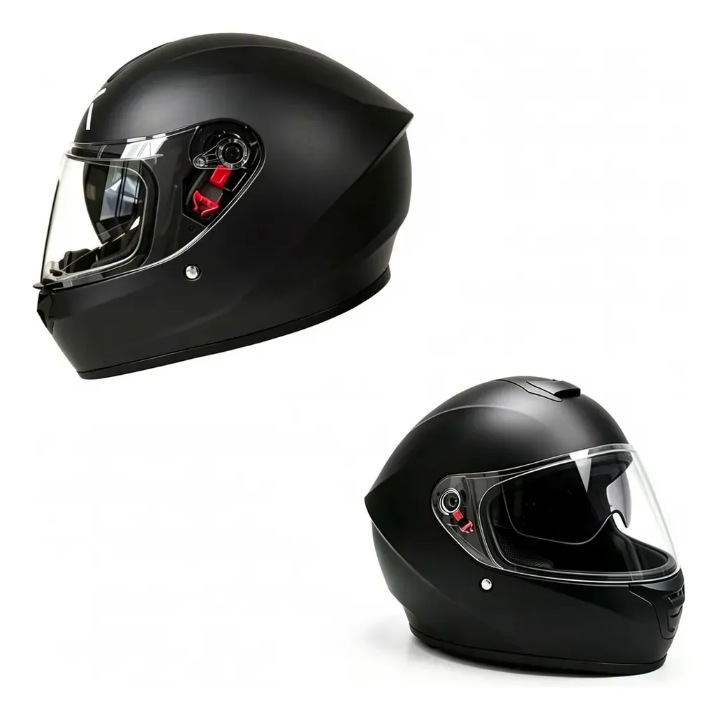 Casco Moto Doble Visor Certificado Reflejo De Advertencia Full-face Negro Mate