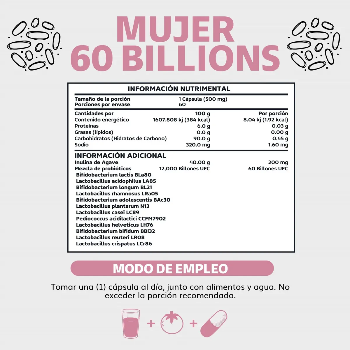  Probióticos Mujer 60 Billion + Prebióticos (prebiotic) + Inulina De Agave 12 Cepas Beyond Vitamins - Probióticos Femeninos - Flora- Fibra - 60 Cápsulas Probióticos Mujer 60 Billion + Prebióticos (prebiotic) + Inulina De Agave 12 Cepas Beyond Vitamins - P