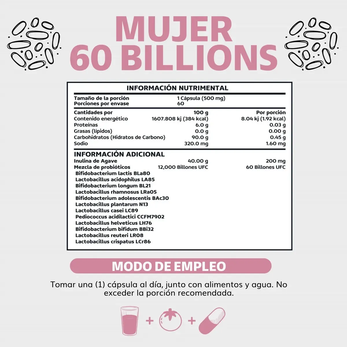  Probióticos Mujer 60 Billion + Prebióticos (prebiotic) + Inulina De Agave 12 Cepas Beyond Vitamins - Probióticos Femeninos - Flora- Fibra - 60 Cápsulas Probióticos Mujer 60 Billion + Prebióticos (prebiotic) + Inulina De Agave 12 Cepas Beyond Vitamins - P