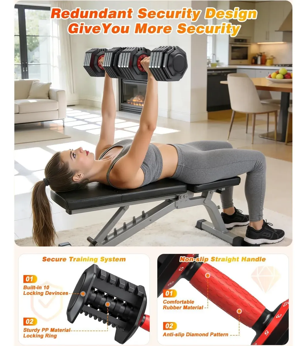 Mancuernas Ajustables Xddias 25-90lb Con Ajuste Rápido Y