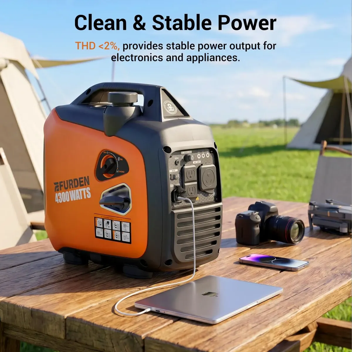 Generador Inverter Portátil Efurden de 4300W, 120V 60Hz, Motor de Gasolina de 4 Tiempos con Arranque Manual, para Respaldo Doméstico y Camping