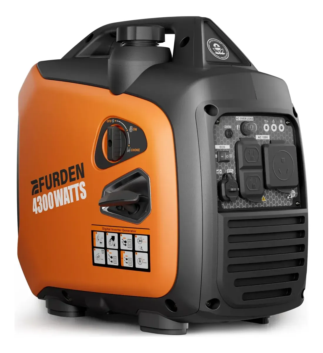 Generador Inverter Portátil Efurden de 4300W, 120V 60Hz, Motor de Gasolina de 4 Tiempos con Arranque Manual, para Respaldo Doméstico y Camping