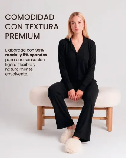 Pijama Modal Air de Manga Larga y Pantalones de Tejido Suave para Hombres y Mujeres