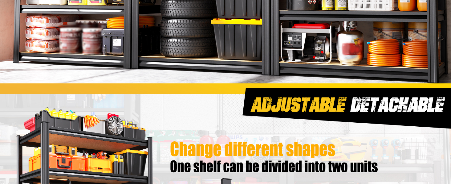 Heavy Duty Garage Shelving, 5-Tier Adjustable Metal Storage Shelves, Utility Steel Storage Rack