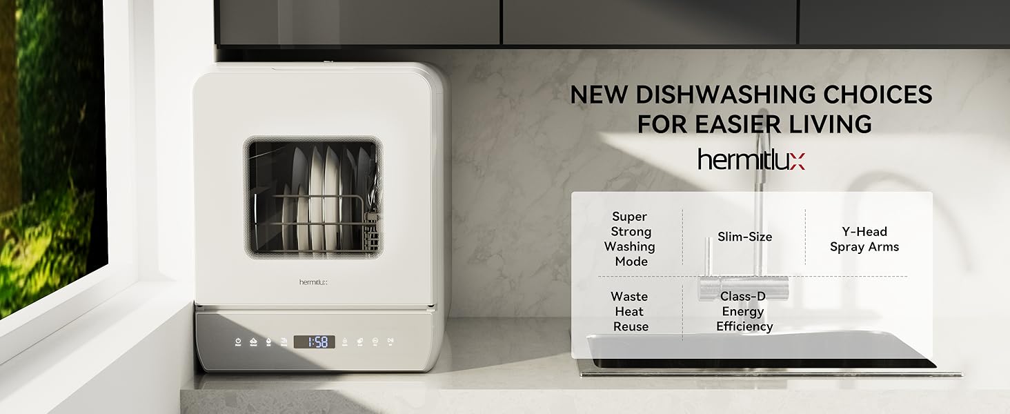 Narrow countertop dishwasher