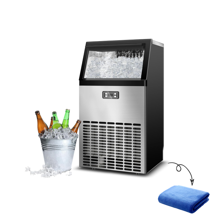 120lbs/24H Commercial Ice Maker Machine, 48 Cubes/11mins Stainless Steel Under Counter ice Machine with 33lbs Ice Storage Capacity, Self-Clean Freestanding Ice Maker