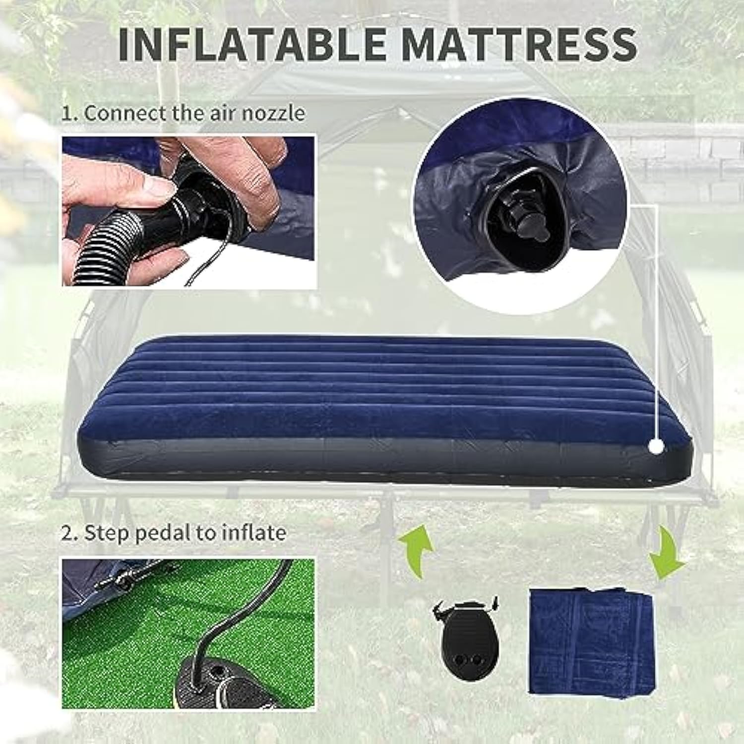 Outsunny - Cuna plegable para 2 personas con tienda, colcha y colchón de aire grueso, tienda de campaña 4 en 1 para senderismo al aire última intervensión, picnic, viajes-almohada