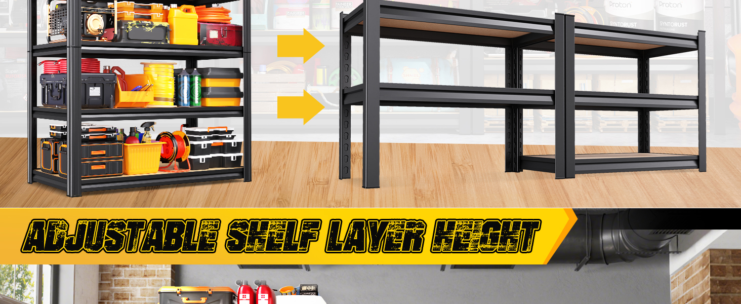 Heavy Duty Garage Shelving, 5-Tier Adjustable Metal Storage Shelves, Utility Steel Storage Rack