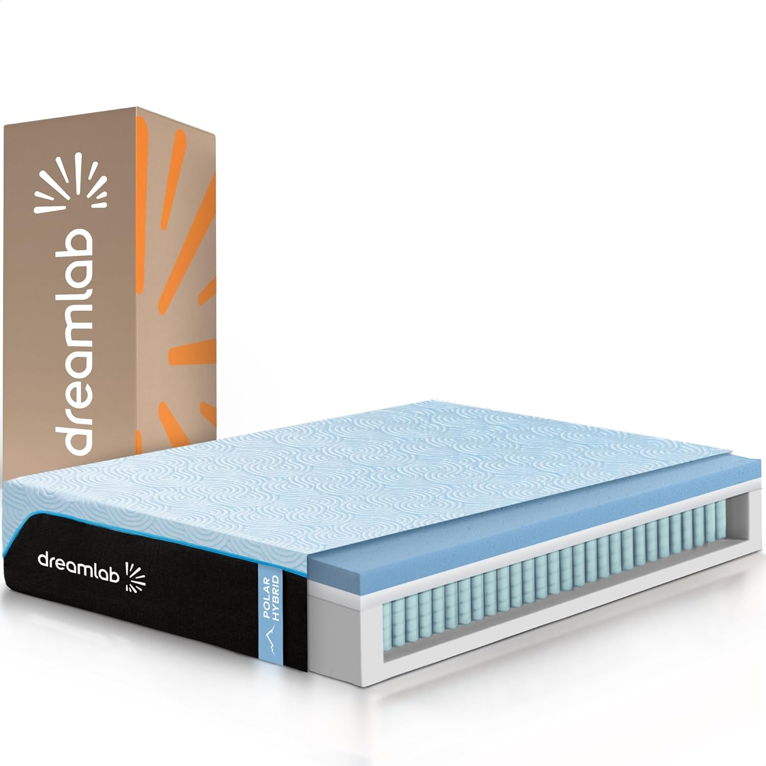 Colchón Dreamlab Polar Hybrid Queen 150x190 cm | Forro polar de tacto frío | Espuma viscoelástica con gel y muelles | Materiales certificados ---------- Parche en el ojo