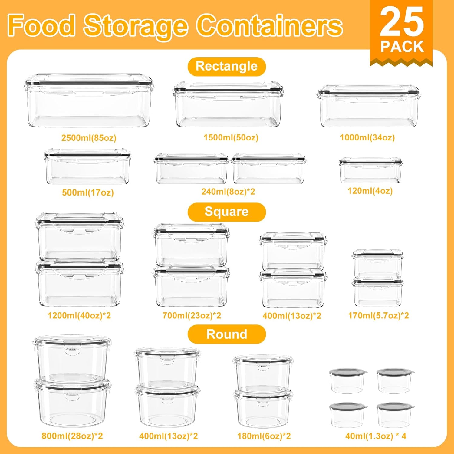 AISOON 50 PCS Food Storage Containers with Lids, 25 Pack Airtight Leakproof Meal Prep Containers, BPA-Free Reusable Clear Plastic Snack Boxes, Microwave Safe Kitchen Fridge Storage Organizer AISOON 50 PCS Food Storage Containers with Lids, 25 Pack Airtight Leakproof Meal Prep Containers, BPA-Free Reusable Clear Plastic Snack Boxes, Microwave Safe Kitchen Fridge Storage Organizer