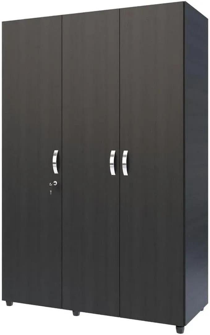 MADERKIT | Ropero Bilbao 120 cm Ancho | Tamaño Mediano | Color Wengue | 3 Puertas y Llave de Seguridad | Mueble Listo para armar | Estantes y Tubos para Colgar (Wengue)