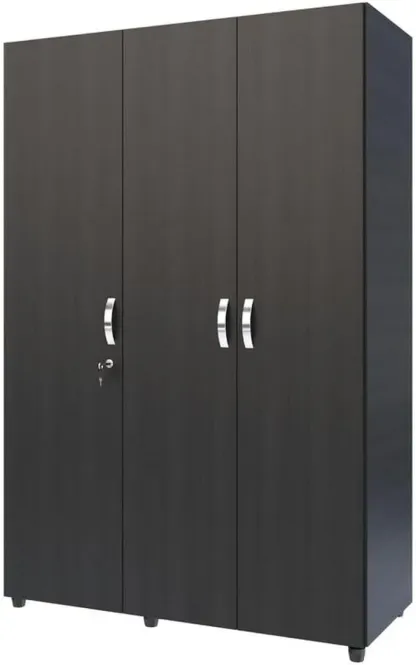 MADERKIT | Ropero Bilbao 120 cm Ancho | Tamaño Mediano | Color Wengue | 3 Puertas y Llave de Seguridad | Mueble Listo para armar | Estantes y Tubos para Colgar (Wengue)
