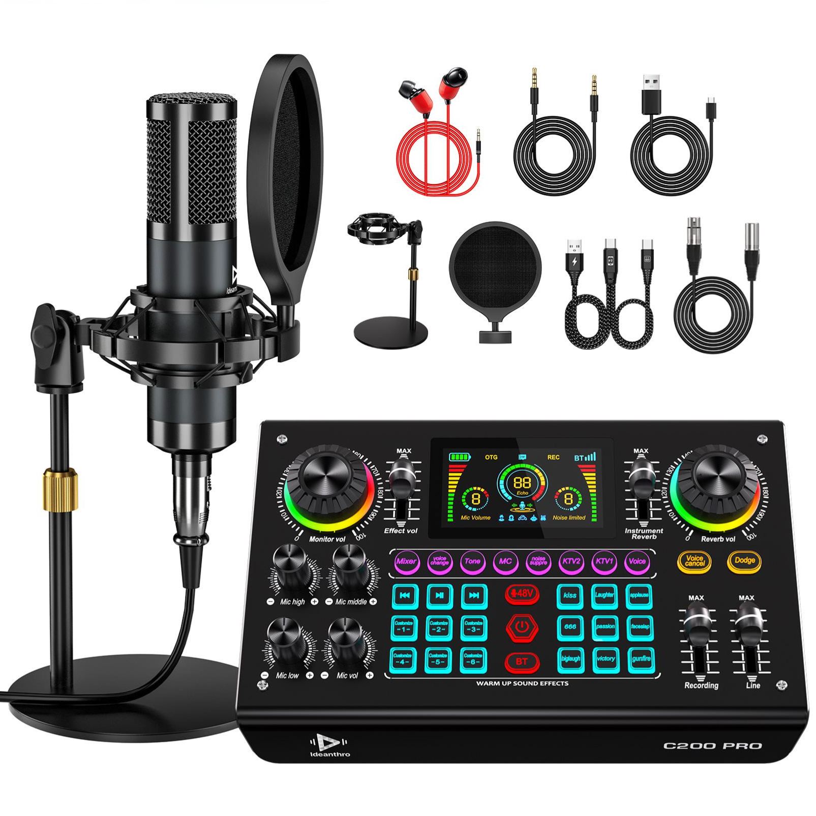 Mezclador de tarjeta de sonido, kit para podcasts en vivo con conector de micrófono XLR, chipset profesional y función de cambio de voz instantáneo; ideal para podcasts, grabaciones, voces y videojuegos.-G