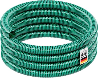 Wiltec Tuyau d'aspiration vert - 25 m/diamètre 50 mm 2" / 350 g/m - avec Spirale de renforcement - Tube à pression souple en PVC - pour Arrosage Irrigation Jardinage Évacuation Refoulement-Daviakanest
