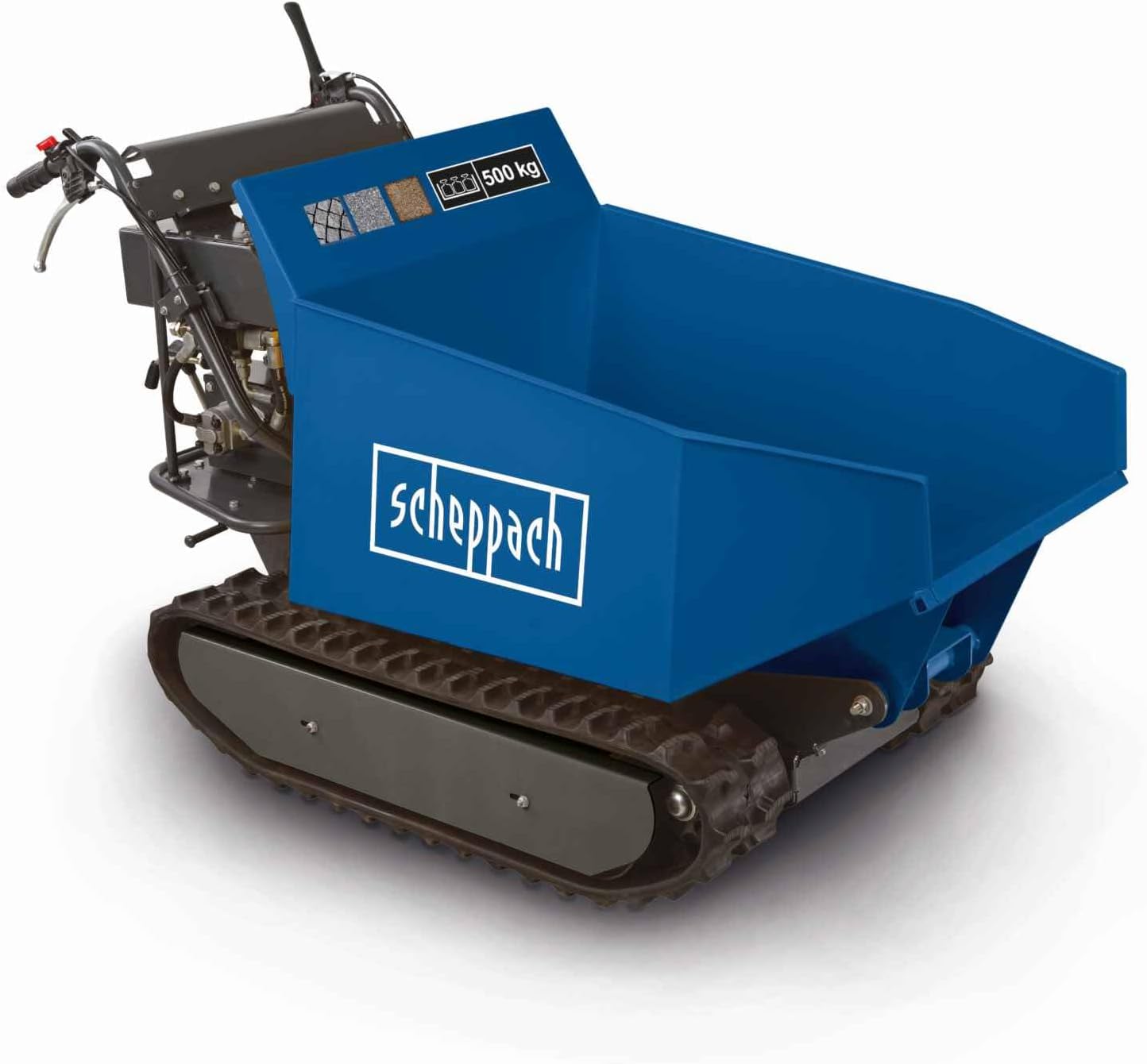 Scheppach Dumper - Benne motorisée Thermique sur chenilles DP5000 Charge maximale de 500kg 5,5 CV Moteur 4T de 196cm3 3X Marche Avant / 1x Marche arrière Benne basculante Brouette-Daviakanest