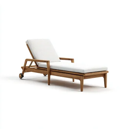 Bain de soleil en bois avec coussin et roulettes 200x70x78 cm - beige - style naturel extérieur-Daviakanest
