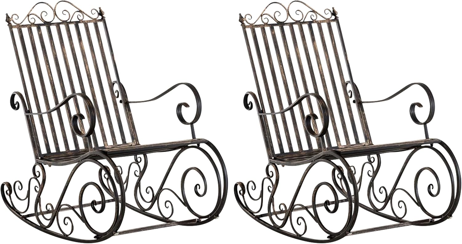 CLP Lot De 2 Fauteuils A Bascule en Fer Forgé Smilla I Rocking-Chair D'Extérieur avec Dossier Haut Et Accoudoirs, Couleur:Bronze-Daviakanest