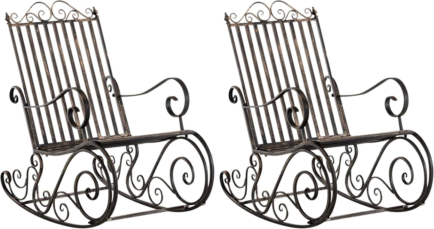 CLP Lot De 2 Fauteuils A Bascule en Fer Forgé Smilla I Rocking-Chair D'Extérieur avec Dossier Haut Et Accoudoirs, Couleur:Bronze-Daviakanest