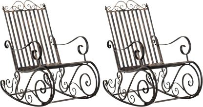 CLP Lot De 2 Fauteuils A Bascule en Fer Forgé Smilla I Rocking-Chair D'Extérieur avec Dossier Haut Et Accoudoirs, Couleur:Bronze-Daviakanest