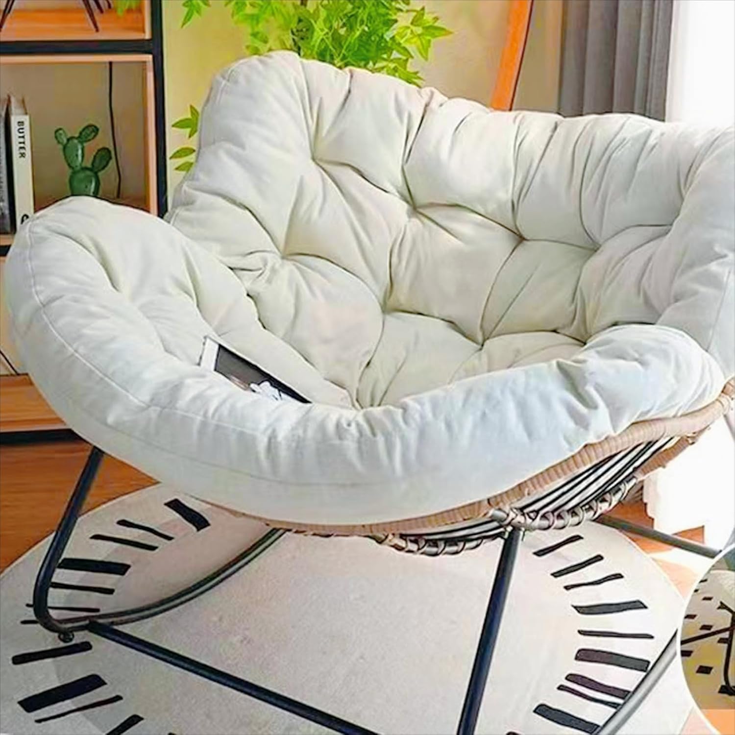 BYGSBKDP Chaises à bascule pour adultes, Chaise à bascule Papasan, Chaise longue en rotin en osier de rotin de 104 cm, Chaises à bascule en forme d'œuf avec cadre métallique, grands supports, modernes-Daviakanest