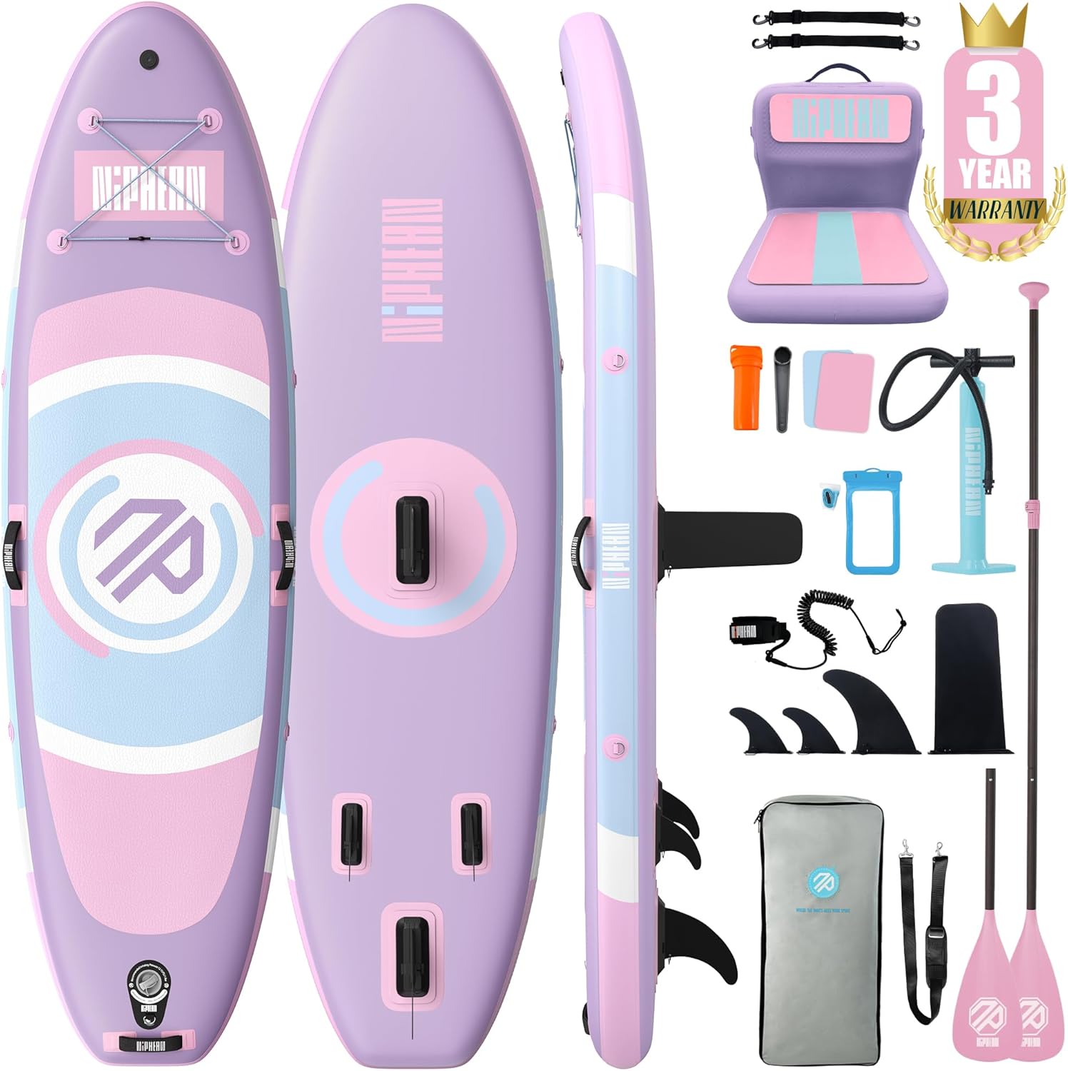 Niphean Paddle Gonflable Adulte, Planches de Stand up Paddle Gonflable de 305 cm avec Ailettes d'Équilibre pour Débutants et Accessoires Résistants, Planche de Surf Polyvalente pour Le Yoga-Daviakanest