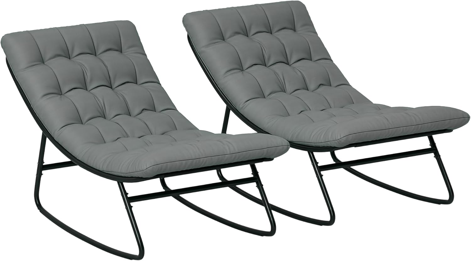 Outsunny Lot de 2 fauteuils à Bascule extérieur, chaises à Bascule avec Coussins épais, siège Tissu textilène Respirant et Cadre en Acier, Rocking Chair extérieur, Jardin, terrasse, Patio, Gris foncé-Daviakanest