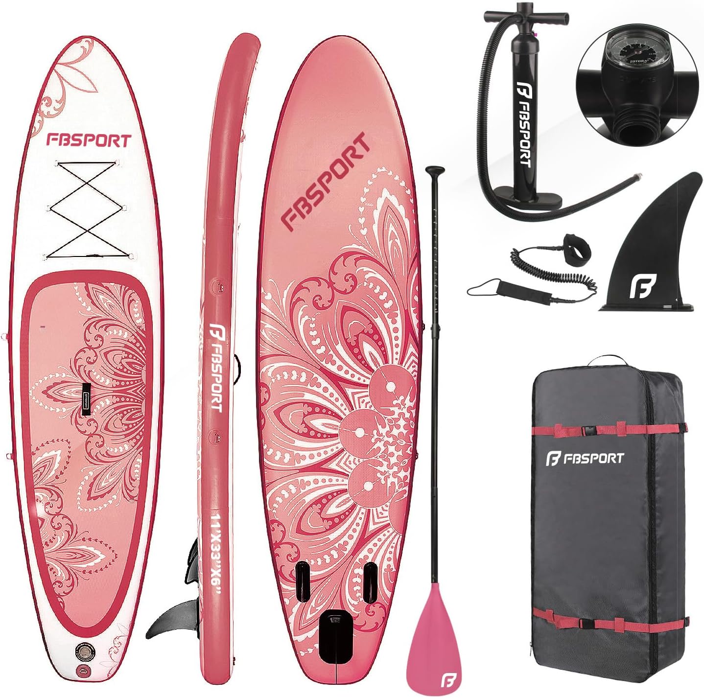 FBSPORT Stand Up Paddle Board Gonflable, 15 CM d'Épaisseur Sup Board, Plaque de Sup Gonflable pour Stand Up Paddle, kit de Planche de Surf avec Sup Paddle Réglable en Aluminium +Pompe-Daviakanest
