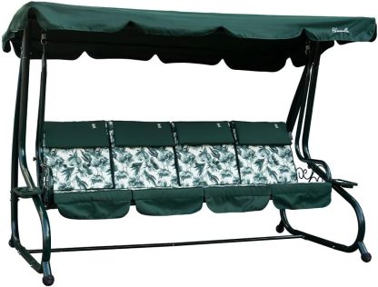 Balancelle de jardin avec fonction inclinable en lit avec toit réglable, coussins rembourrés de 7 cm avec appui-tête amovibles et structure en acier peint Mizar vert bégonia, 4 places-Daviakanest