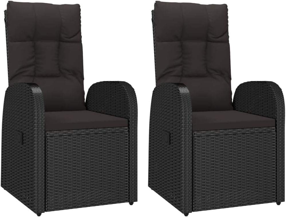 vidaXL 2X Chaise Inclinable de Jardin et Coussins Fauteuil d'Extérieur Chaise de Patio Terrasse Arrière-Cour Robuste Résine Tressée Noir-Daviakanest