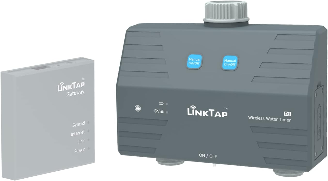 LinkTap D1 Programmateur d'arrosage Intelligent pour Jardin, Gateway Non Inclus, Débitmètres intégrés, Adaptation météo, Détection et Notification d'Erreurs, Portée Plus Large Que WiFi, IP66, Alexa-Daviakanest