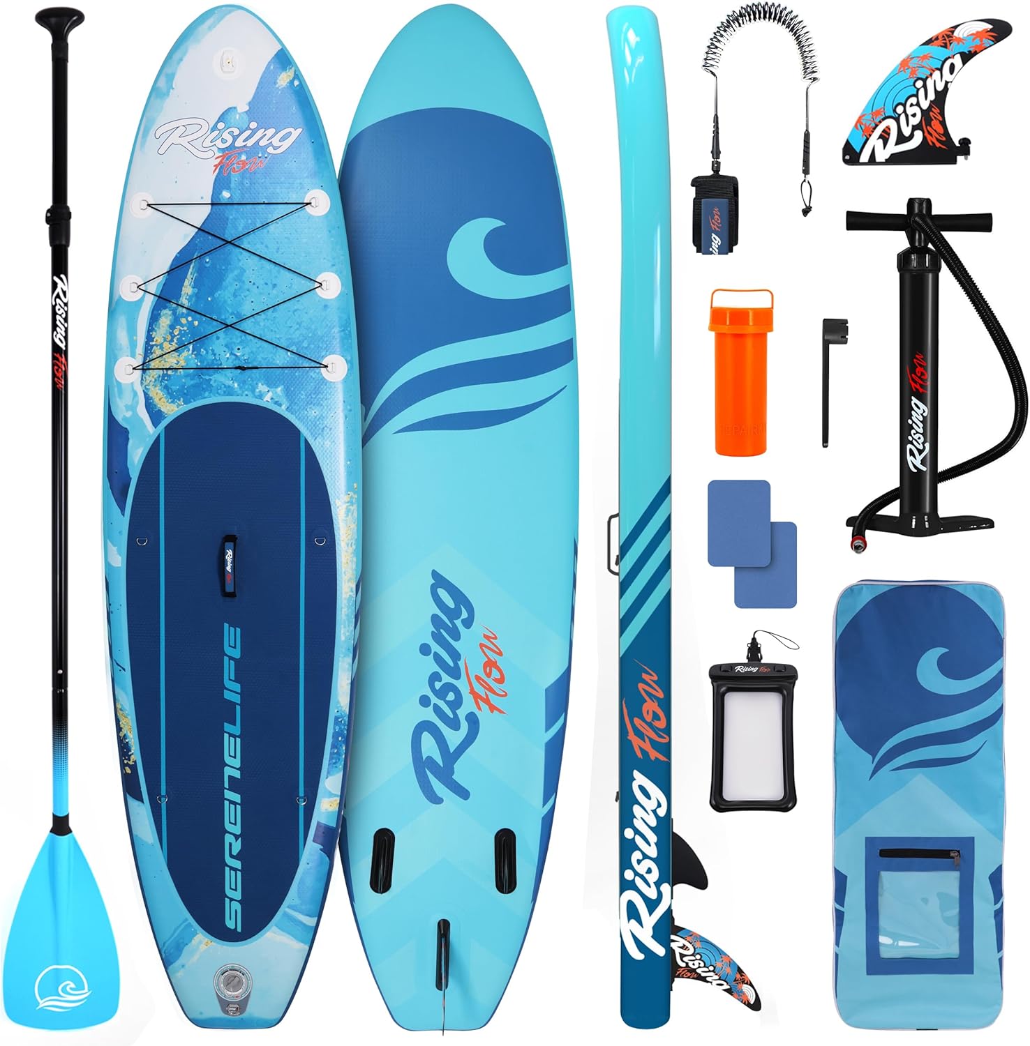 SereneLife Stand Up Paddle Gonflable Adulte 6" - Planche de Paddle avec Accessoires Sup, Sac de Transport, Pont Antidérapant, pour Mer, Lac, Rivière-Daviakanest