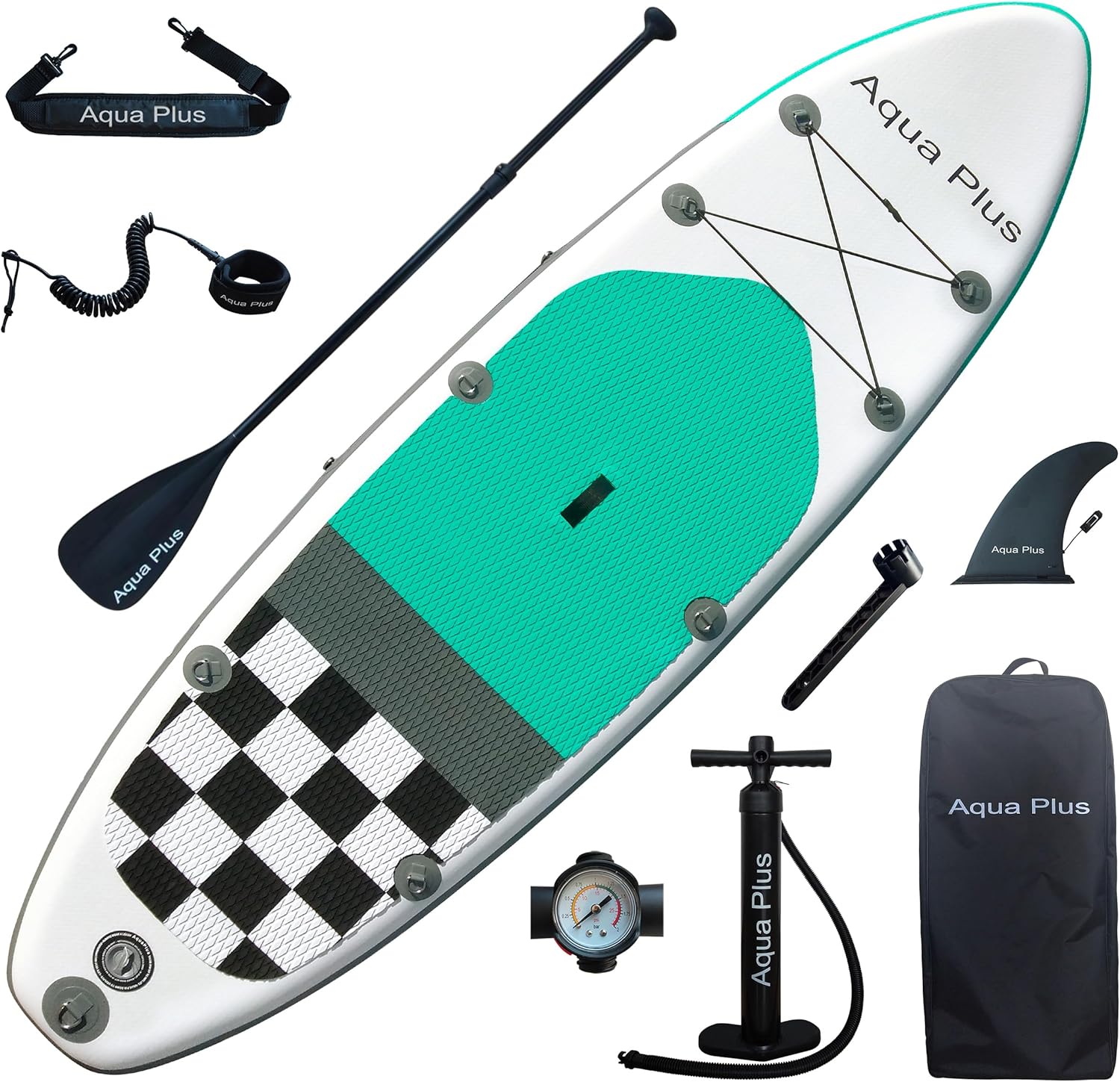 Aqua Plus Sup Gonflable de 15 cm d'épaisseur pour Tous Les Niveau x de compétence Planche à pagaie Debout, pagaie, Pompe, Sac à Dos de Voyage ISUP, Laisse, bandoulière, Jeune, Adulte-Daviakanest