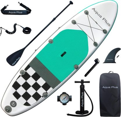 Aqua Plus Sup Gonflable de 15 cm d'épaisseur pour Tous Les Niveau x de compétence Planche à pagaie Debout, pagaie, Pompe, Sac à Dos de Voyage ISUP, Laisse, bandoulière, Jeune, Adulte-Daviakanest