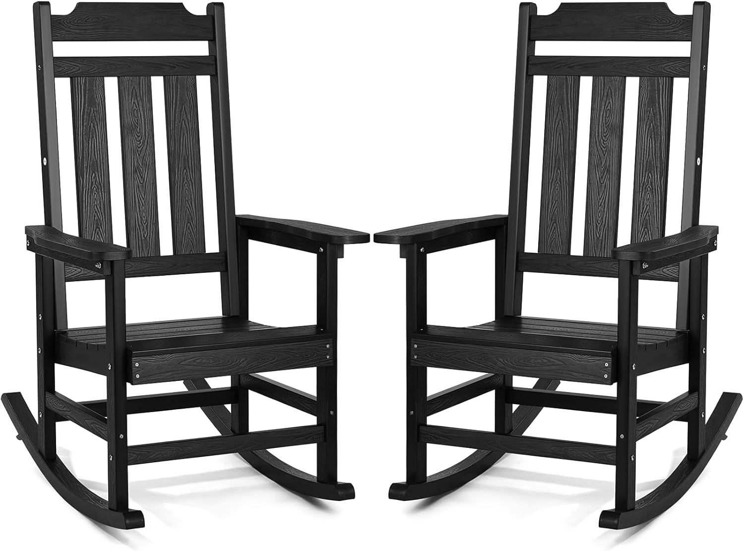 VEVOR Chaise à Bascule, Lot de 2, Chaise berçante d'extérieur HIPS, Charge 181,44 kg, Fauteuil de Relaxation à Dossier Haut avec accoudoirs Lisses, pour Jardin, Balcon, Porche, terrasse, Patio, Noir-Daviakanest