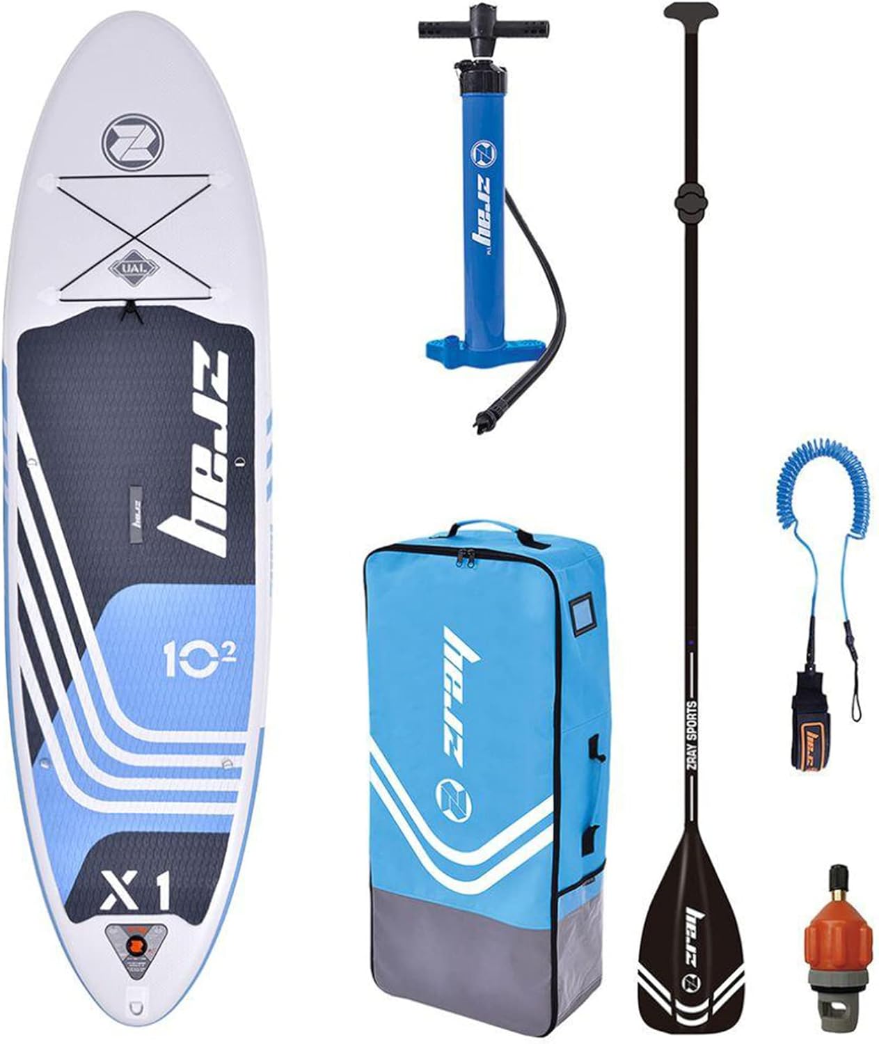 Zray - Sup Stand Up Paddle Gonflable X-Rider 10.2' - PB-ZX1E - Planche Gonflable Dropstitch - Leash, Pagaie, Pompe, Sac de Transport et Kit - Option Siege Kayak - Jusqu'à 125kg - 259l - 310x81x15cm-Daviakanest
