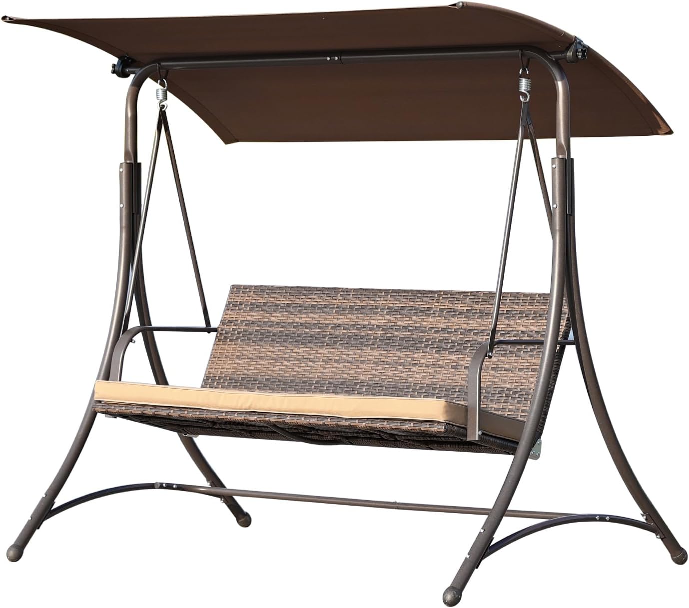 Angel Living Balancelle de Jardin 159T, avec Toit Marron et Chaise en rotin tissé, 170 x 110 x 153 cm 3 Places-Daviakanest