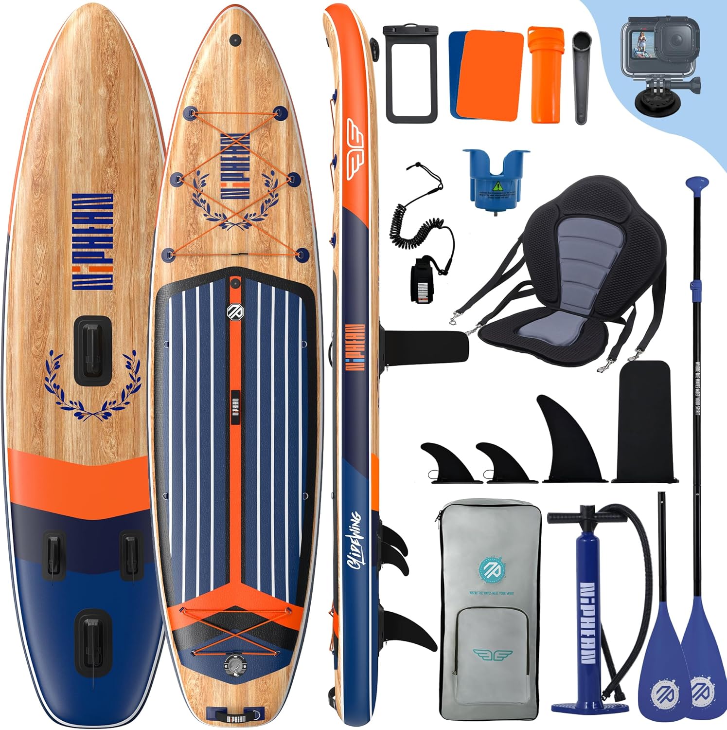 Niphean Extra Large Paddle Gonflable, Sup à 2+1 Personnes/Famille, Planches de Stand Up Paddle Gonflables avec Idéal Débutant Aileron Équilibré, Housse Étanche, Paddle Gonflable Adulte, Cadeaux-Daviakanest