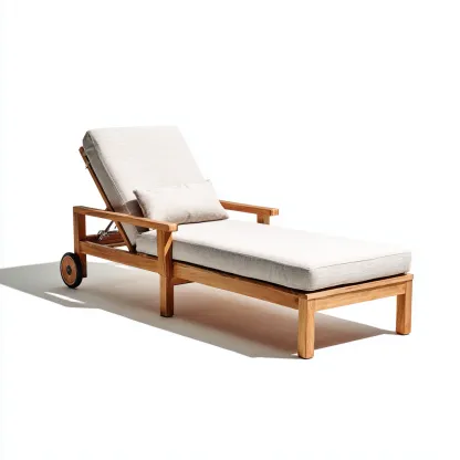Bain de soleil en bois massif 195x75x85 cm - bois naturel-beige - design réglable avec accoudoirs pour extérieur-Daviakanest