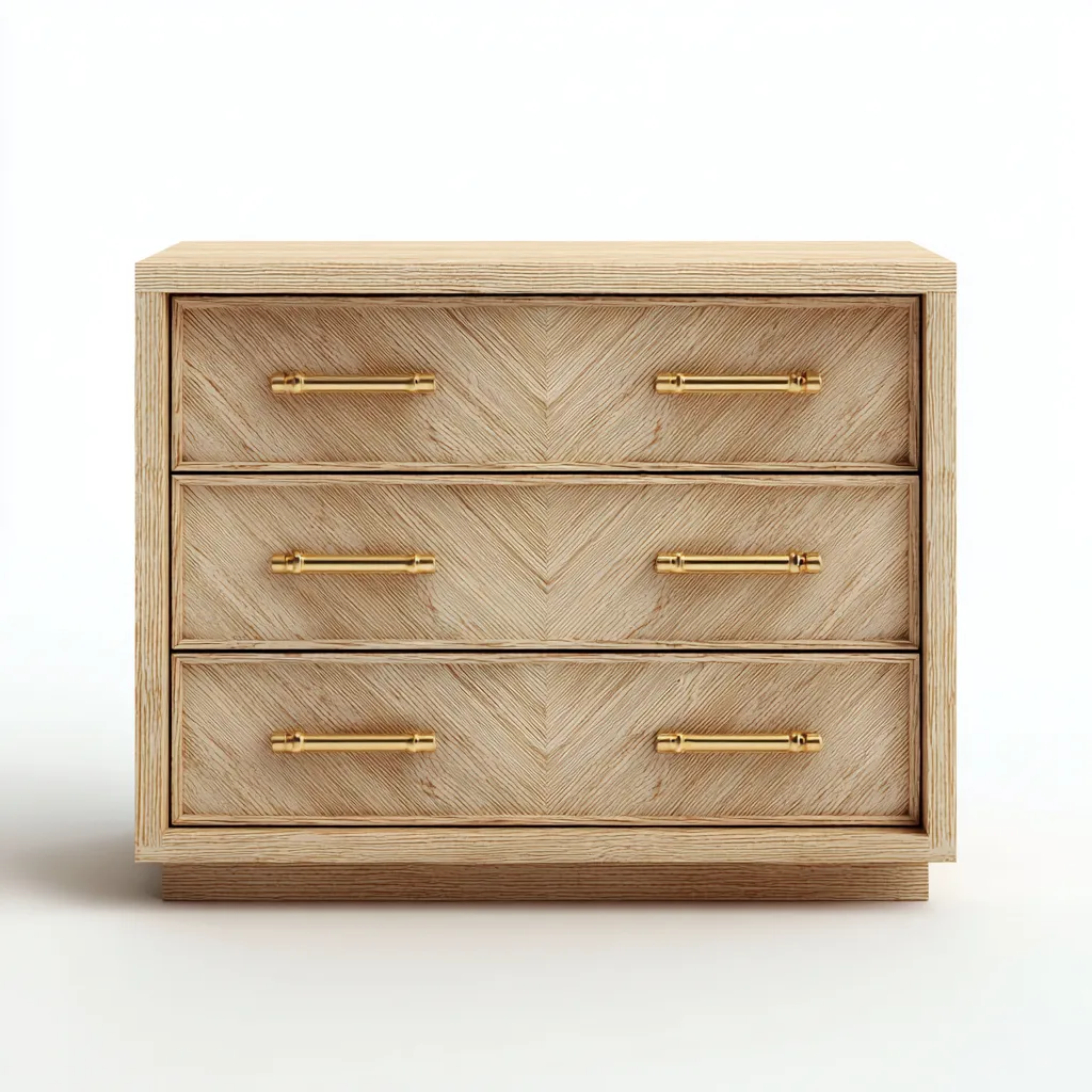 Commode en bois massif 90x45x80 cm - bois clair-doré - design élégant pour chambre ou salon-Daviakanest