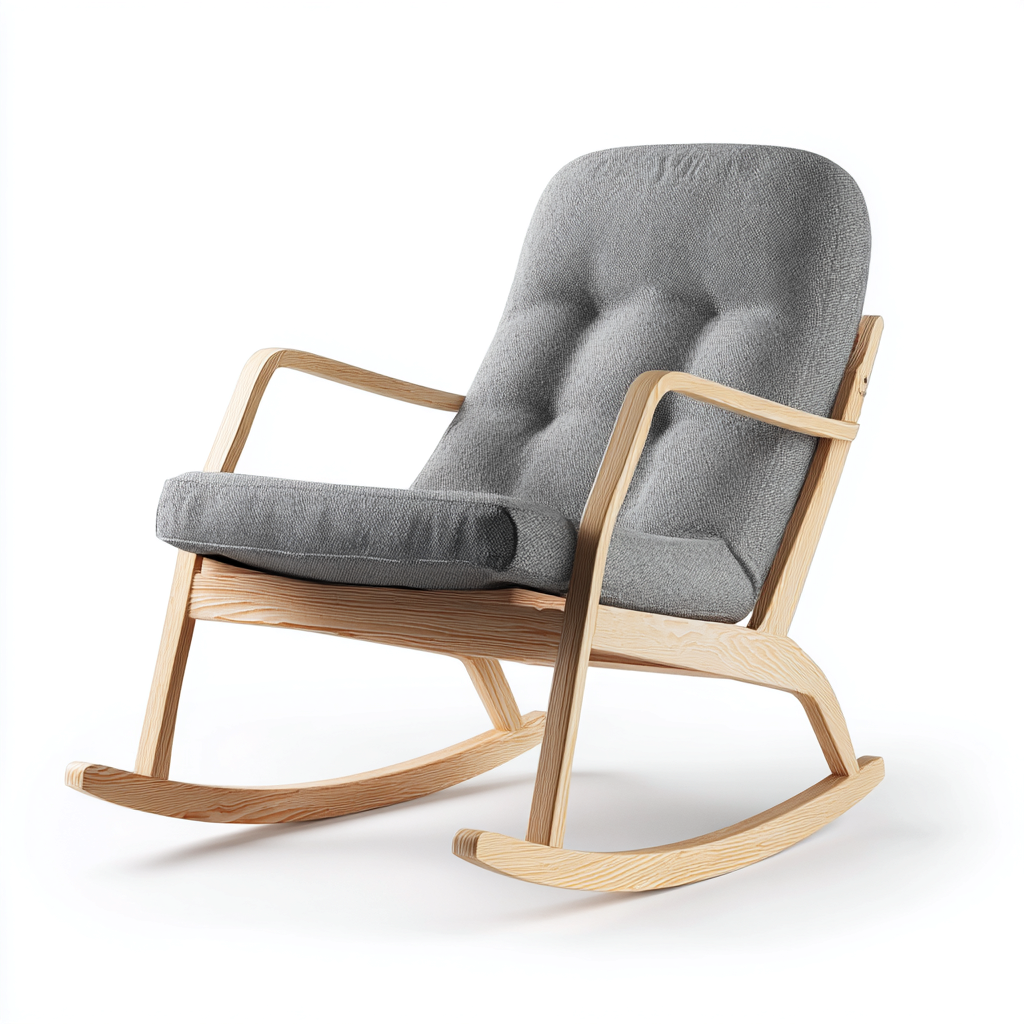 Fauteuil à bascule en bois et tissu 75x85x95 cm - gris clair - style nordique-Daviakanest