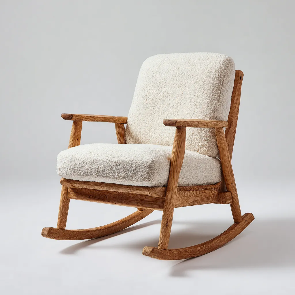 Fauteuil à bascule en bois et tissu 72x82x92 cm - blanc cassé - style naturel-Daviakanest