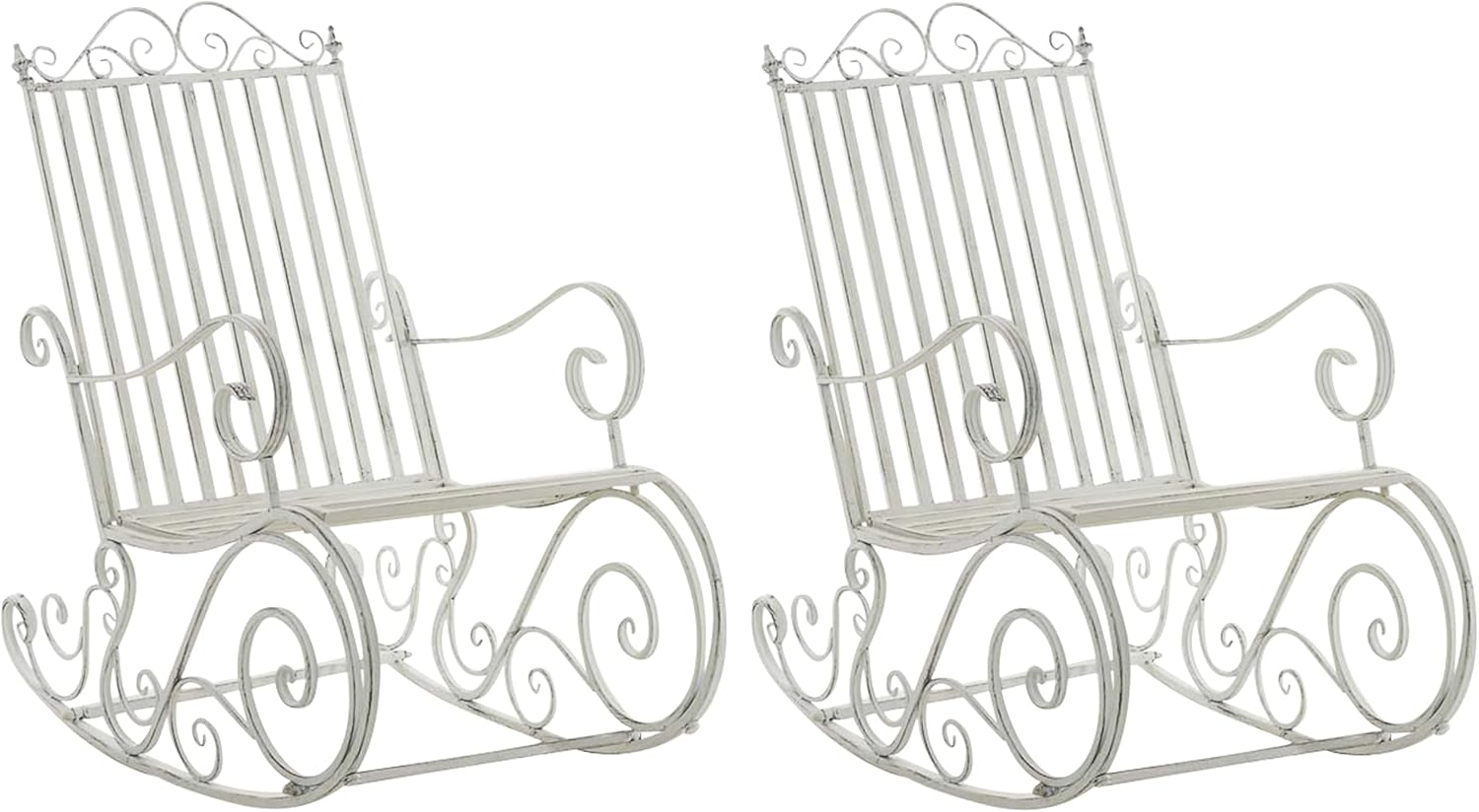 CLP Lot De 2 Fauteuils A Bascule en Fer Forgé Smilla I Rocking-Chair D'Extérieur avec Dossier Haut Et Accoudoirs, Couleur:Blanc Antique-Daviakanest
